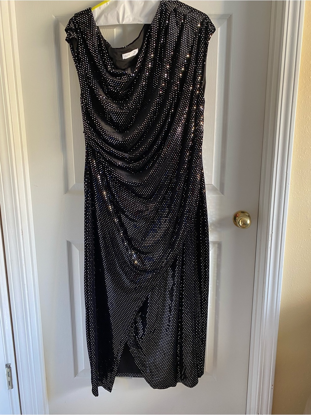 City Chic Black Sequin Draped Midi Dress